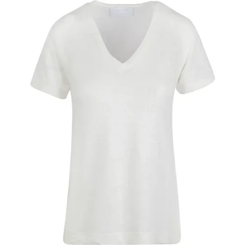 Linen V-Neck T-Shirt , female, Sizes: L, M - Daniele Fiesoli - Modalova