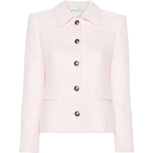 Powder Tweed Check Jacket with Sequin Embellishment , female, Sizes: XS, 2XS - Alessandra Rich - Modalova