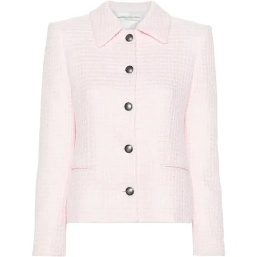 Powder Tweed Check Jacket with Sequin Embellishment , female, Sizes: XS, S, 2XS - Alessandra Rich - Modalova