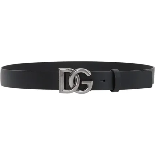 Leather Belt with Crossed Metal Logo Buckle , male, Sizes: 100 CM, 105 CM - Dolce & Gabbana - Modalova