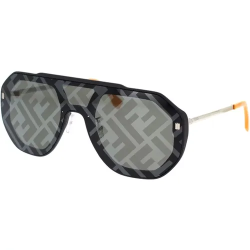 Moderne Sonnenbrille mit Schutzschild, Metallbügeln und -Icon-Motiv , unisex, Größe: ONE Size - Fendi - Modalova