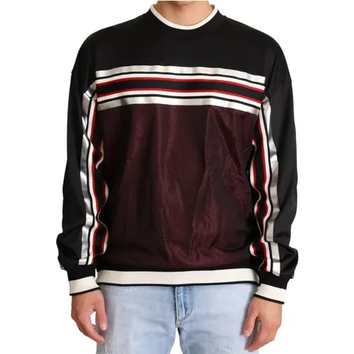 Schwarzer Roter Mesh Sport Pullover Crewneck Sweater - Dolce & Gabbana - Modalova