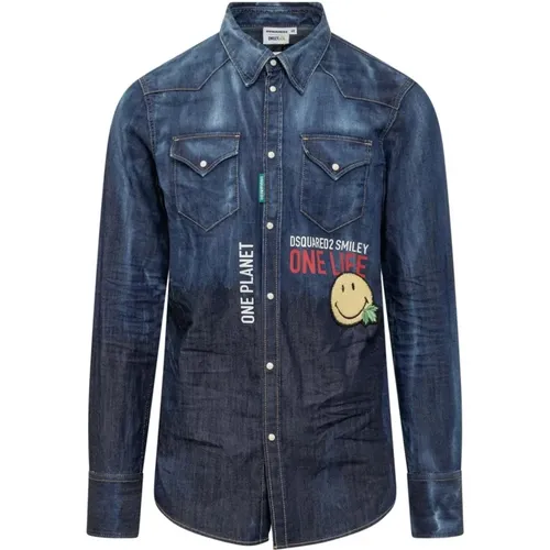 Smiley Denim Hemd für Männer , Herren, Größe: L - Dsquared2 - Modalova