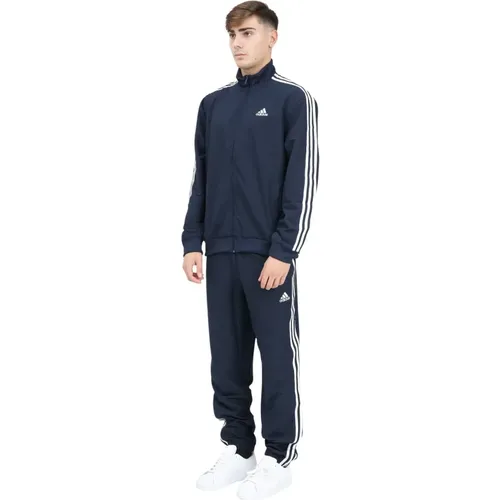 Sportlicher Blauer Gewebter 3-Streifen Jumpsuit , Herren, Größe: XS - Adidas - Modalova