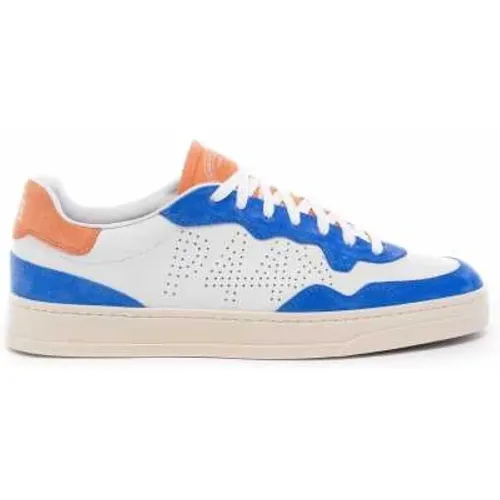 White leather sneakers Blue suede Bali-M969 , male, Sizes: 8 UK, 9 UK, 7 UK, 10 UK, 11 UK - P448 - Modalova