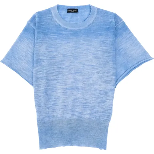 Azure Linen Knit T-shirt , female, Sizes: L, M, S - Roberto Collina - Modalova
