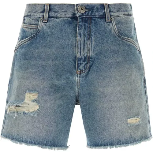 Stylische Denim Bermuda Shorts,Blaue Vintage Denim Shorts mit Logo-Stickerei - Balmain - Modalova