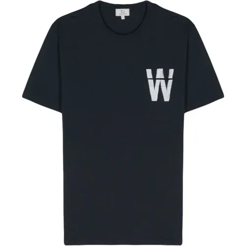 Blaues Crew Neck T-Shirt mit Tasche - Woolrich - Modalova