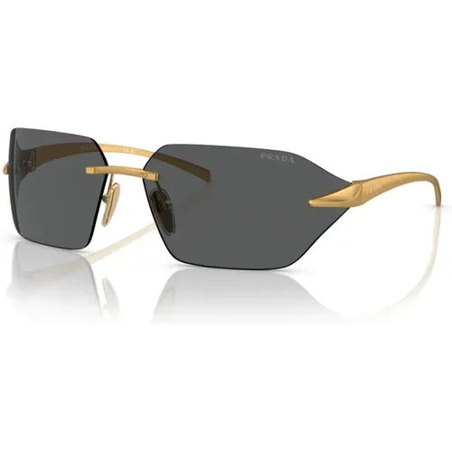 Gelbe Satin Gold Sonnenbrille Dunkelgrau , Herren, Größe: ONE Size - Prada - Modalova