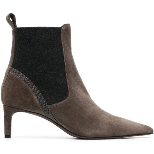 Italian Suede Ankle Boots , female, Sizes: 6 UK, 7 UK, 4 UK - BRUNELLO CUCINELLI - Modalova