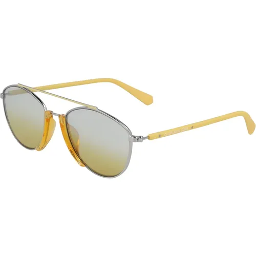Ckj19306S-701 Sonnenbrille Gelb/Silber Spiegel , unisex, Größe: 53 MM - Calvin Klein - Modalova