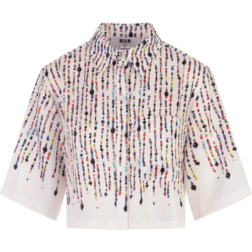Weißes Crop-Shirt mit Perlenmuster , Damen, Größe: 2XS - Msgm - Modalova