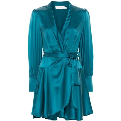 Teal Silk Wrap Dress , female, Sizes: M - Zimmermann - Modalova