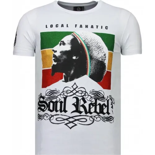 Soul Rebel Bob Rhinestone - Herren T-Shirt - 5778W - Local Fanatic - Modalova