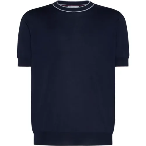 Blauer Strick Rundhals T-shirt , Herren, Größe: L - BRUNELLO CUCINELLI - Modalova