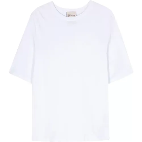 Weißes Baumwoll-T-Shirt mit Logo-Druck , Damen, Größe: S - Semicouture - Modalova