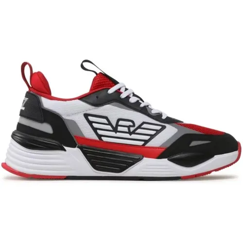 Men Sneakers with Red and White Inserts , male, Sizes: 10 UK, 8 UK - Emporio Armani EA7 - Modalova