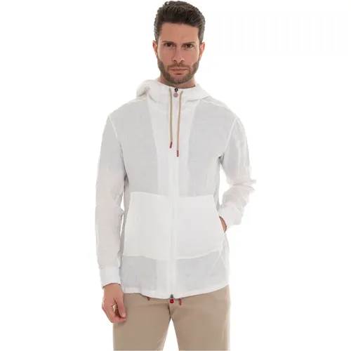 Hooded Linen Sweatshirt with Zip Closure , male, Sizes: M, L, XL, 2XL - Kiton - Modalova