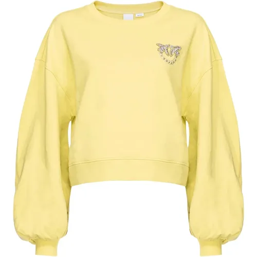 Gelber Sweatshirt mit Love Birds Stickerei , Damen, Größe: XS - pinko - Modalova