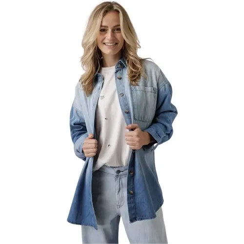 Blaue Dip Dye Denim Bluse Oversized , Damen, Größe: S - My Essential Wardrobe - Modalova