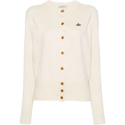 Ivory Knit Cardigan with Orb Logo , female, Sizes: M - Vivienne Westwood - Modalova