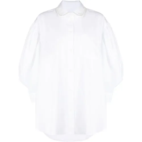 Weiße Baumwollpopeline-Bluse mit Harzperlen-Detail,Weißes Baumwoll-Popeline-Hemd mit Harzperlen-Dekoration - Simone Rocha - Modalova
