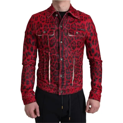 Rote Leoparden Denim Jacke - Dolce & Gabbana - Modalova