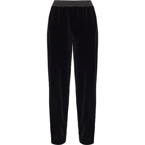 Velvet High-Waisted Straight Leg Trousers , female, Sizes: S, L, XL, 2XL, M - Emporio Armani - Modalova