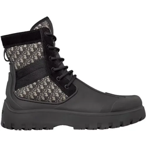 Black Ankle Boots Canvas Leather Rubber , male, Sizes: 9 UK, 12 UK - Dior - Modalova