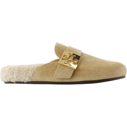 Braune Shearling Pantoletten - Runde Zehen , Damen, Größe: 37 EU - TORY BURCH - Modalova