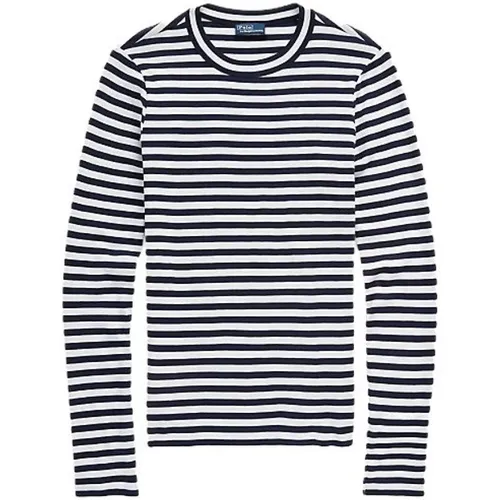 Ribbed Long-Sleeved Striped T-Shirt , female, Sizes: L - Polo Ralph Lauren - Modalova