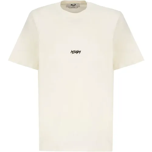 Herren Ivory Baumwoll T-shirt mit Druck , Herren, Größe: L - MSGM - Modalova