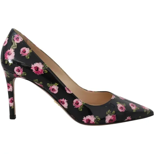 Schwarze Lederblumen Absatzschuhe Stilettos Pumps , Damen, Größe: 36 EU - Prada - Modalova