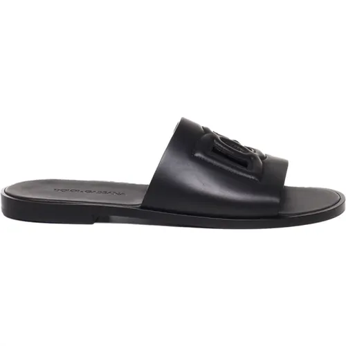 Leather Slide Sandals , male, Sizes: 9 UK, 8 UK, 6 UK - Dolce & Gabbana - Modalova
