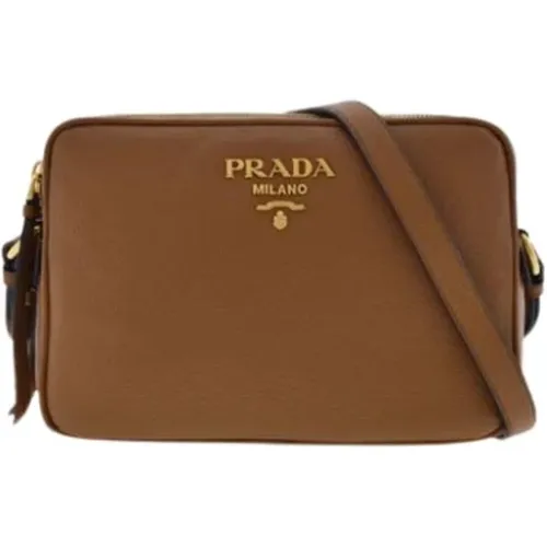 Cinnamon Leather Shoulder Bag with Golden Logo , female, Sizes: ONE SIZE - Prada - Modalova
