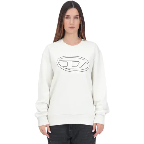 Cremefarbenes Crewneck Sweatshirt mit Oval D Logo , Damen, Größe: L - Diesel - Modalova