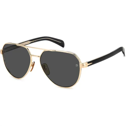 Gold/Dark Grey Sunglasses , male, Sizes: 61 MM - Eyewear by David Beckham - Modalova