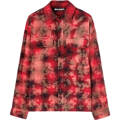 Rotes Curved Logo Check Shirt , Herren, Größe: L - Palm Angels - Modalova