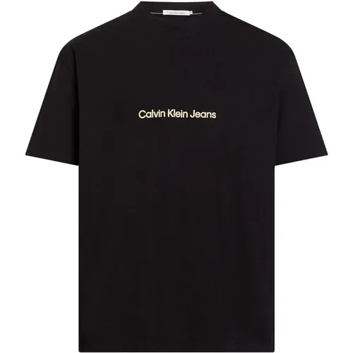Schwarzes Bedrucktes Rundhals T-Shirt , Herren, Größe: L - Calvin Klein Jeans - Modalova