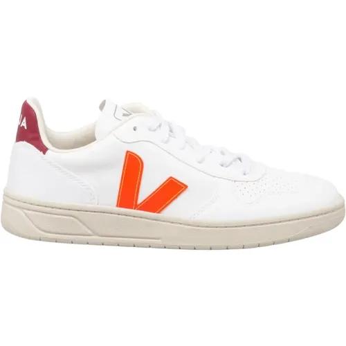 White Orange Leather Sneakers , male, Sizes: 11 UK, 9 UK, 10 UK - Veja - Modalova