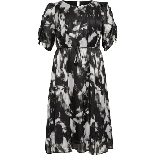 Abstraktes Print Midi Kleid Schwarz/Grau , Damen, Größe: 3XL - Kaffe Curve - Modalova