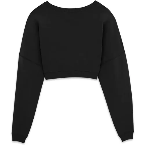 Schwarzer Crop Sweatshirt mit Bootsausschnitt , Damen, Größe: S - Saint Laurent - Modalova