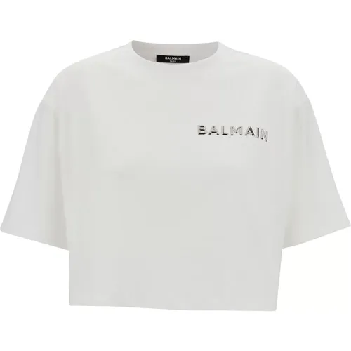 T-shirt with Cropped Design , female, Sizes: L, XS, S, M - Balmain - Modalova