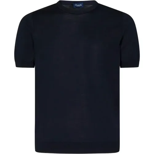 Blaues Kurzarm-Strick-T-Shirt , Herren, Größe: 4XL - Drumohr - Modalova