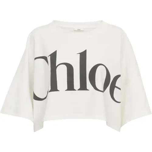 T-shirt with Faded Logo Print , female, Sizes: XS, L, S, M - Chloé - Modalova