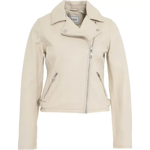 Leder Bikerjacke , Damen, Größe: L - Guess - Modalova