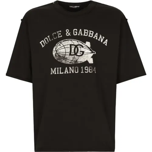 Schwarzes Logo Print Crew Neck T-shirt , Herren, Größe: M - Dolce & Gabbana - Modalova