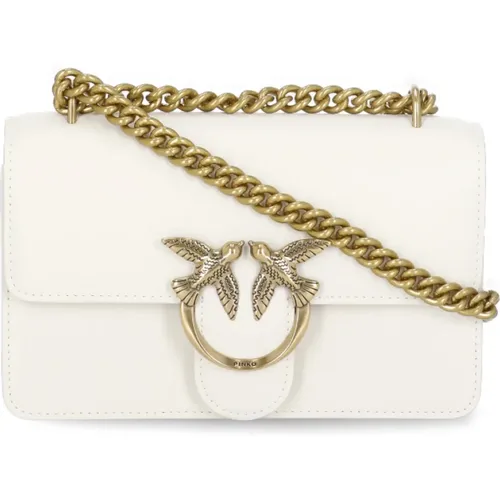 Ivory Leder Schultertasche Love Birds - pinko - Modalova