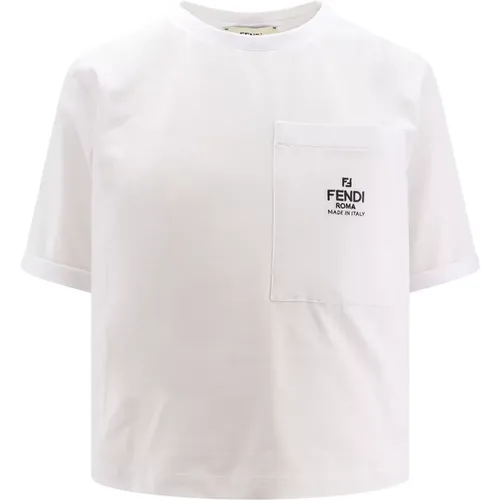 Logo Baumwoll T-Shirt , Damen, Größe: M - Fendi - Modalova