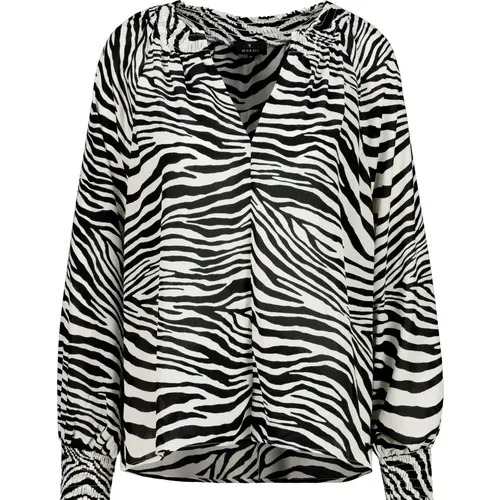 Zebramuster Bluse mit Smokdetails - monari - Modalova